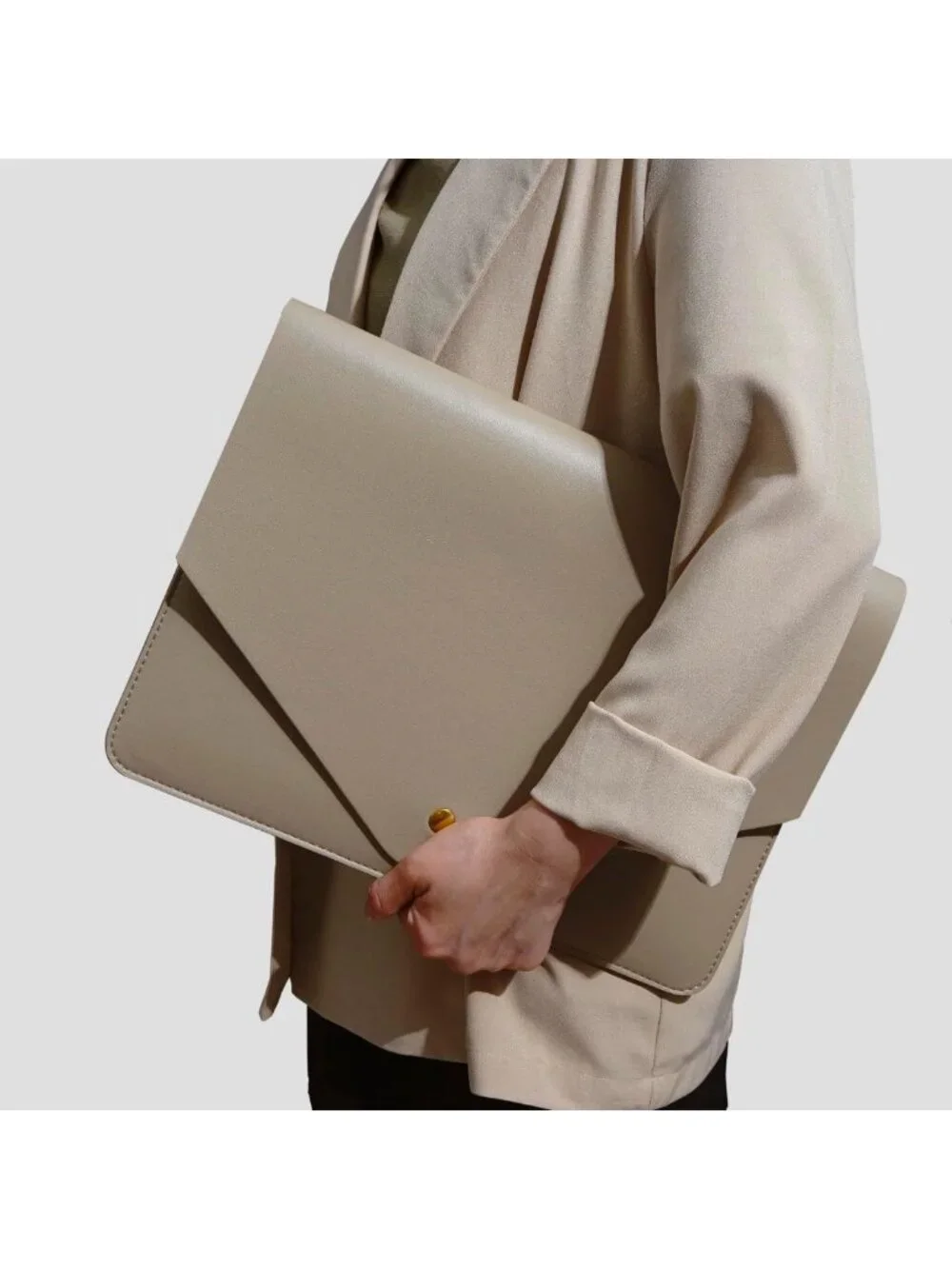 Stylish Khaki PU Leather Laptop Sleeve 16